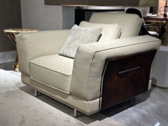 Modern Beige Leather Sofa with Accent Pillows