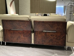 Modern Beige Leather Sofa with Accent Pillows