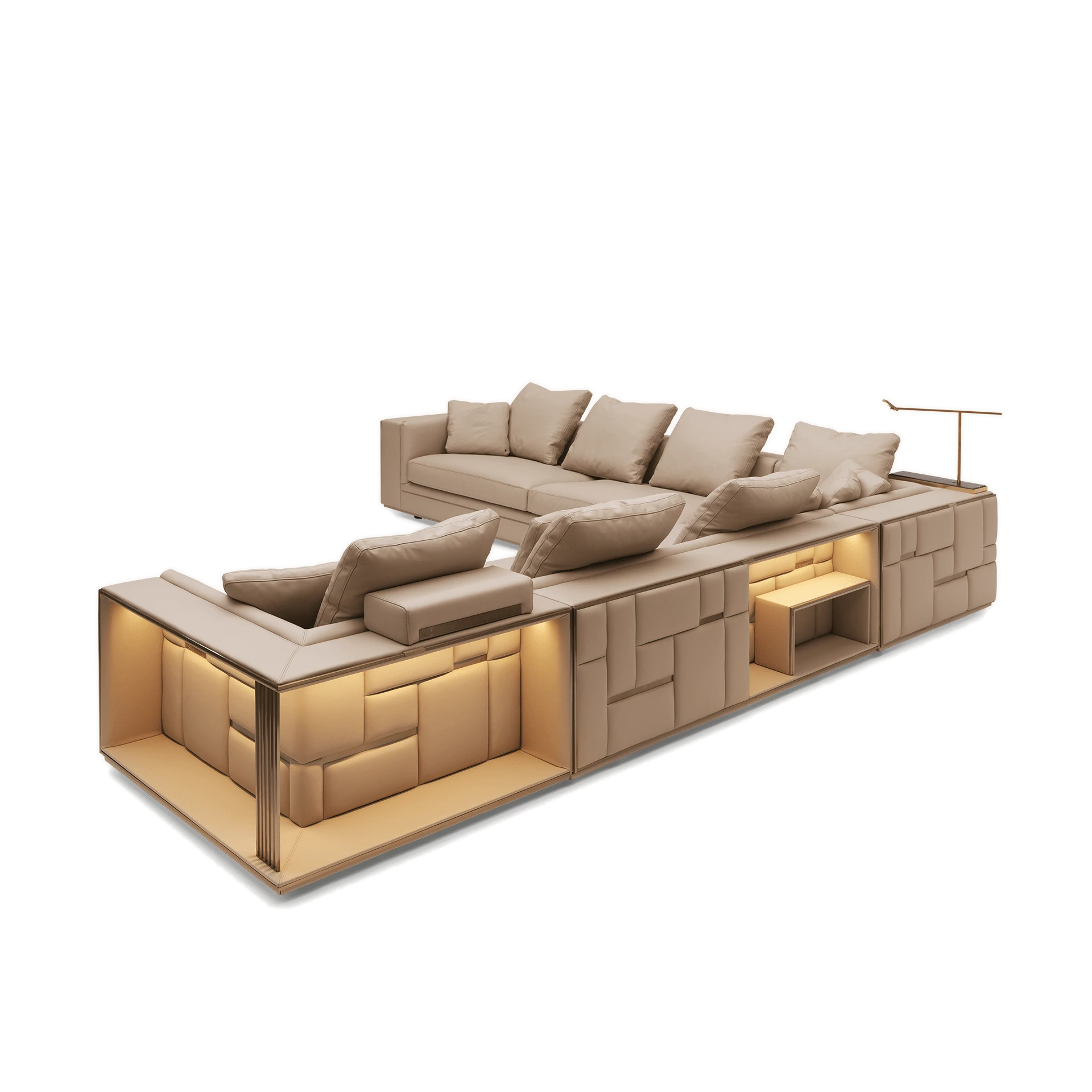 Beige Modular Sectional Sofa with Built - in Lighting and Storage