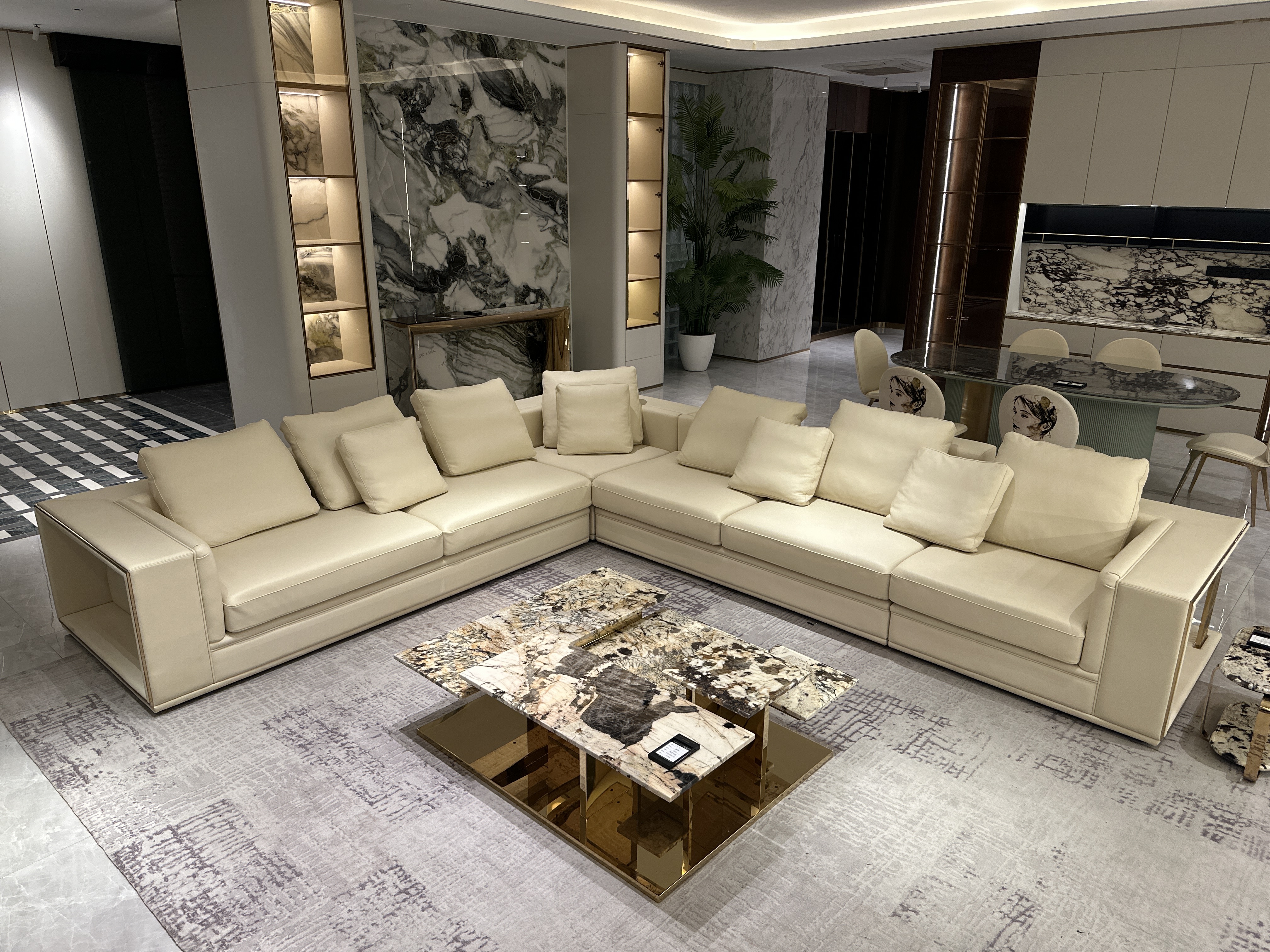 Beige Modular Sectional Sofa with Built - in Lighting and Storage