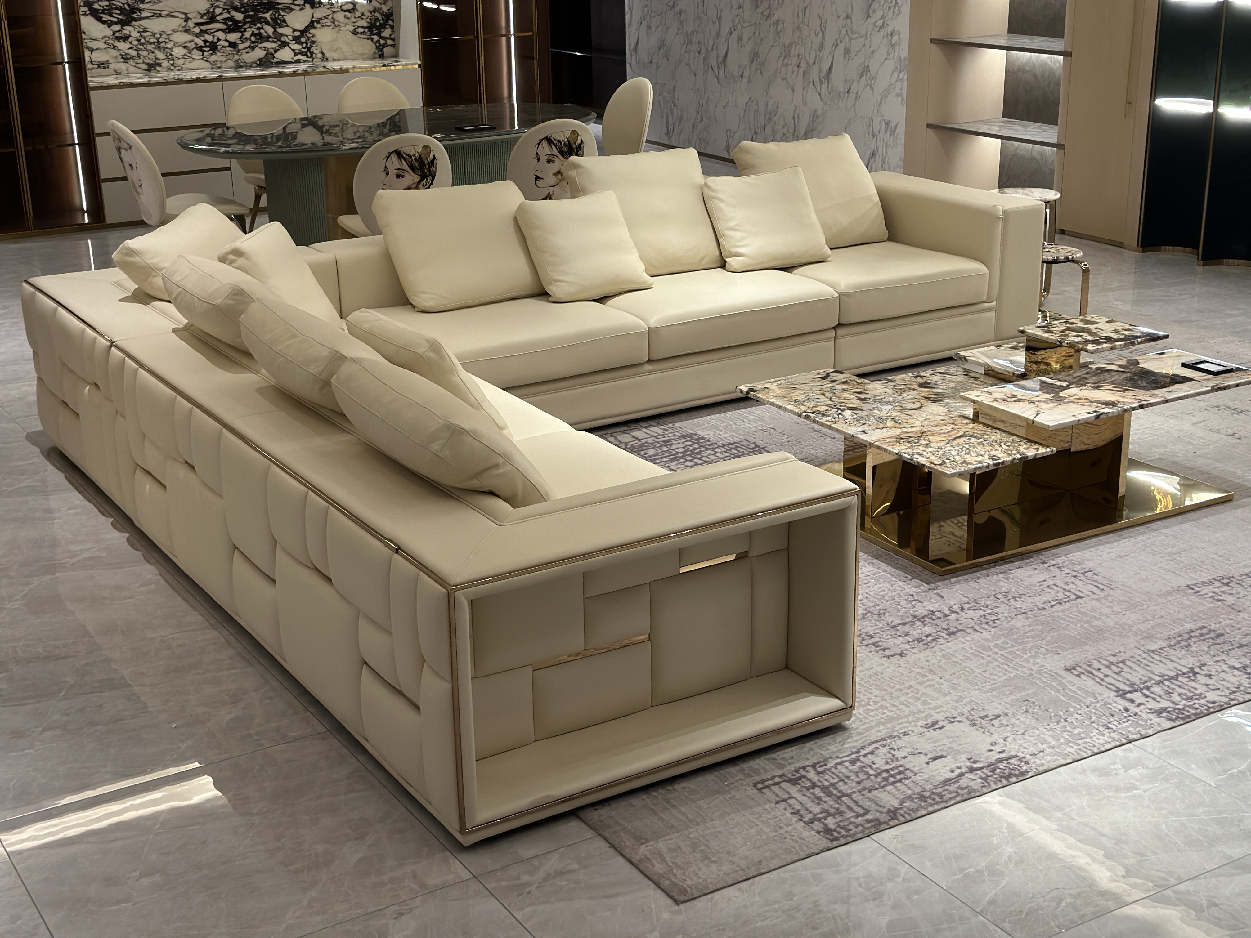 Beige Modular Sectional Sofa with Built - in Lighting and Storage