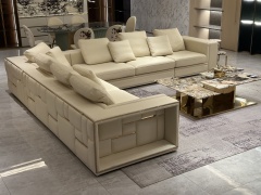 Beige Modular Sectional Sofa with Built - in Lighting and Storage