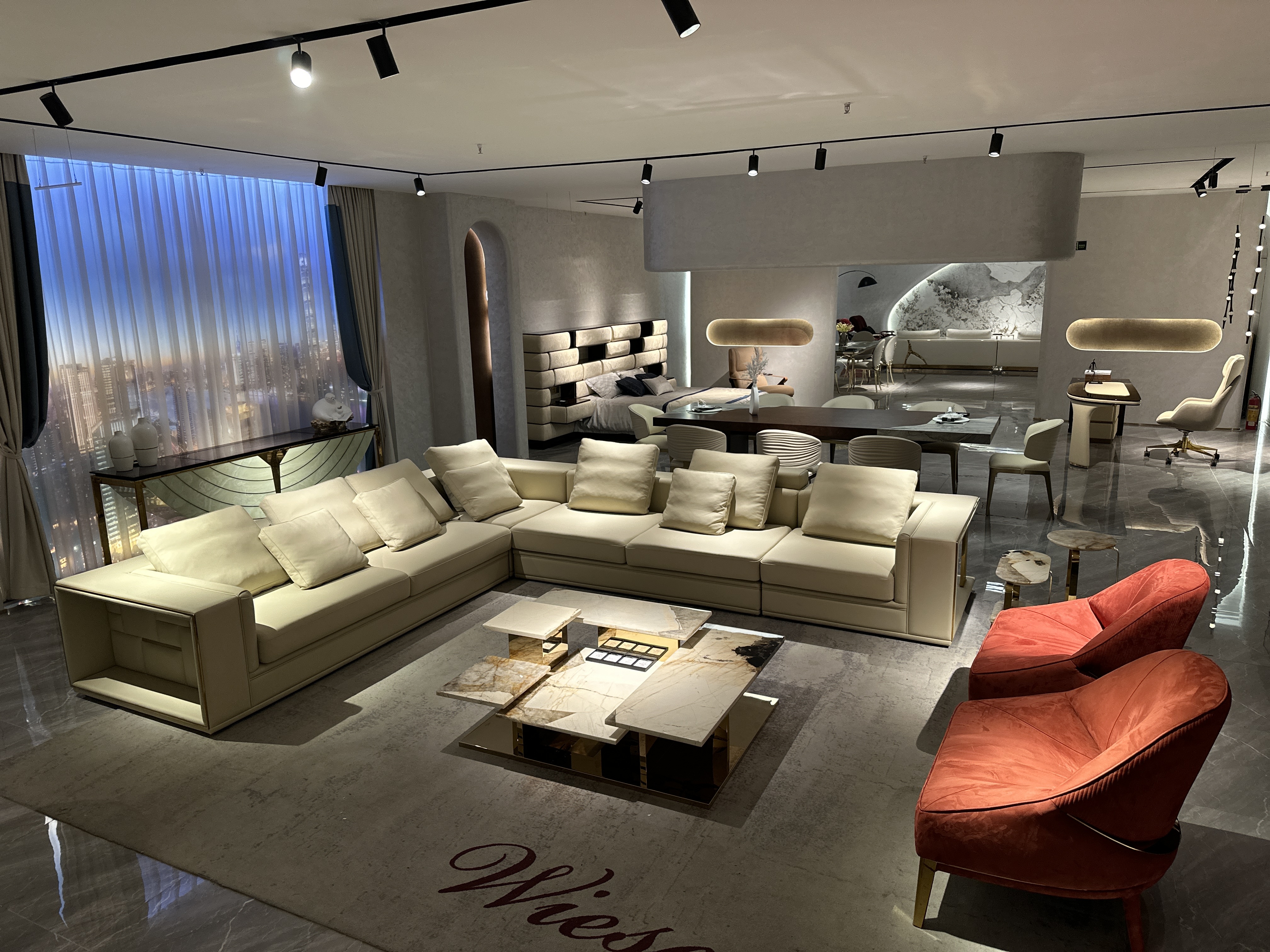Beige Modular Sectional Sofa with Built - in Lighting and Storage