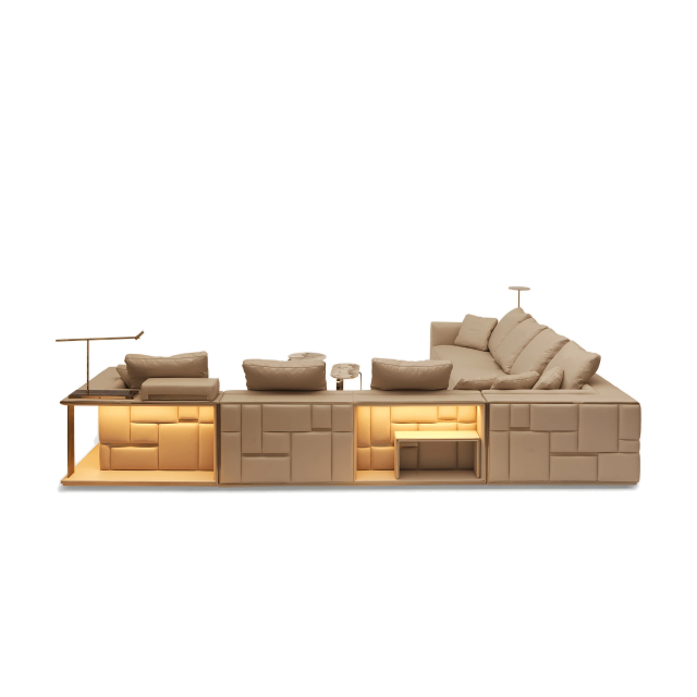 Beige Modular Sectional Sofa with Built - in Lighting and Storage