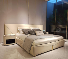 Modern Minimalist Upholstered Platform Bed in Light Beige