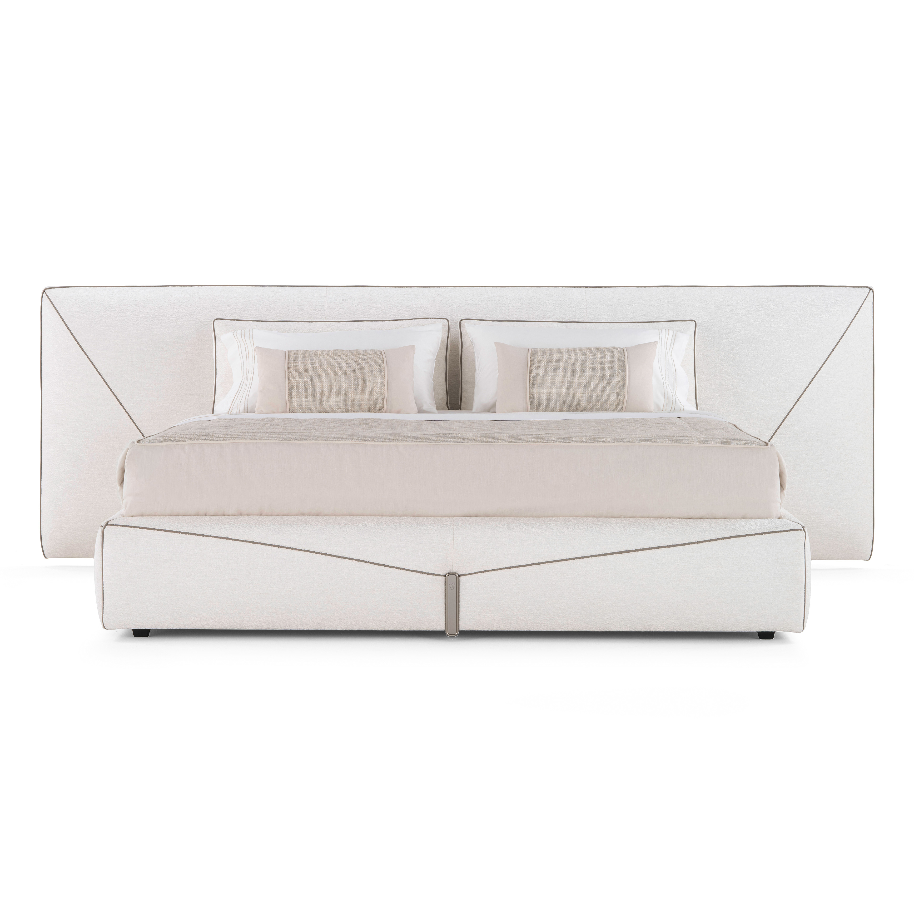 Modern Minimalist Upholstered Platform Bed in Light Beige