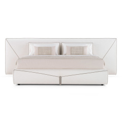 Modern Minimalist Upholstered Platform Bed in Light Beige