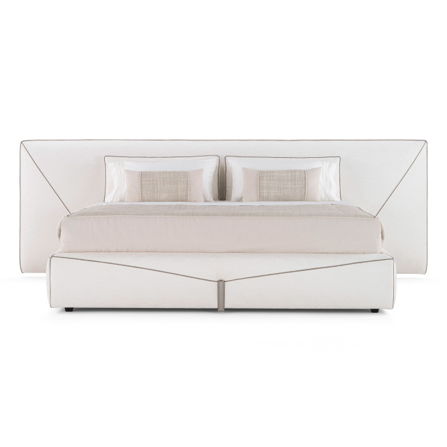 Modern Minimalist Upholstered Platform Bed in Light Beige