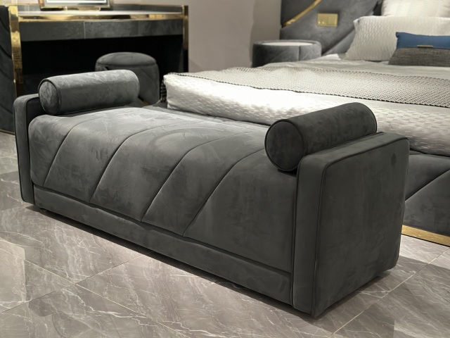 Modern Dark Grey Velvet Side Chair with Round Bolsters