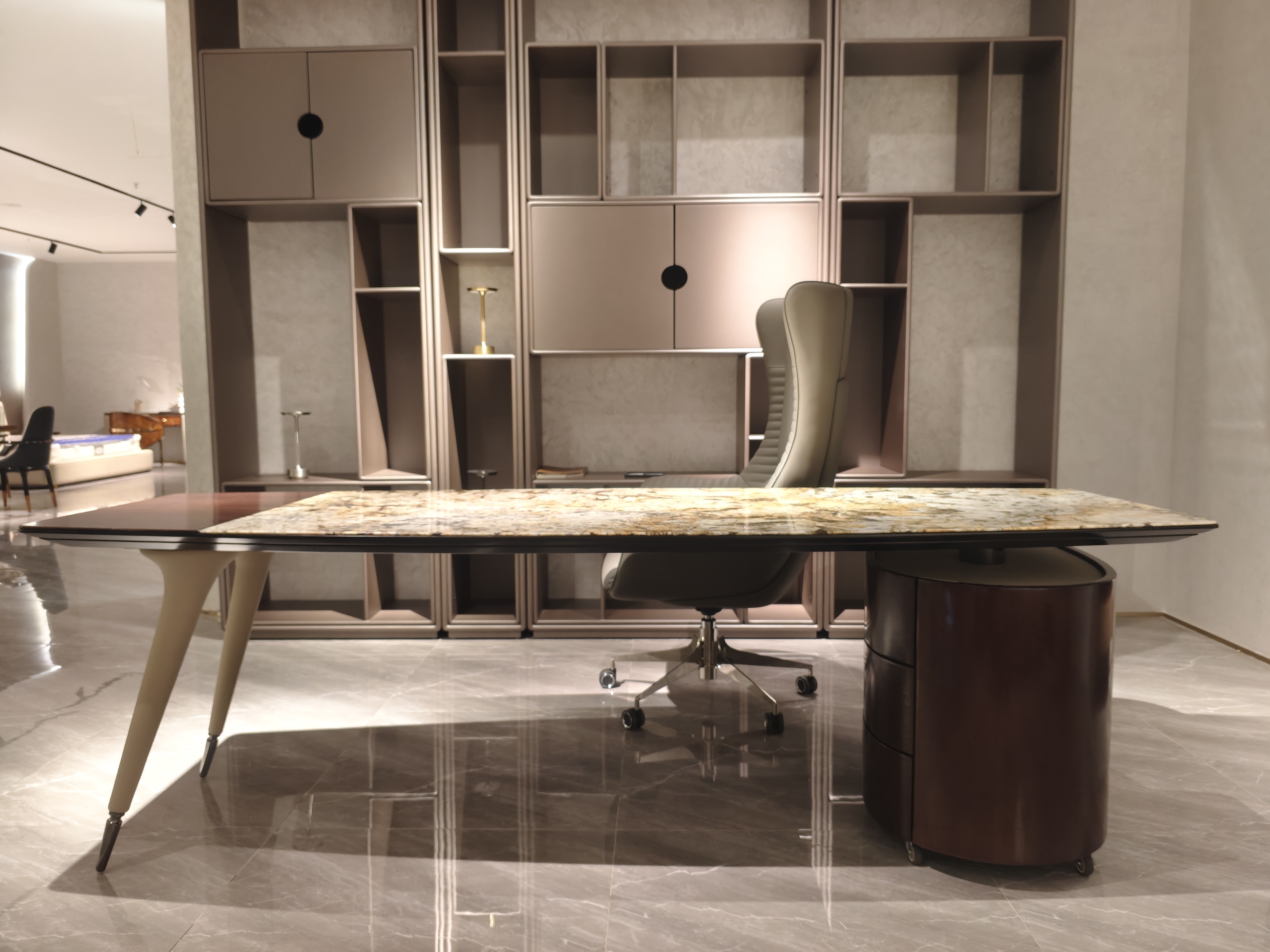 Luxury Marble - Top Executive Desk with Wooden Storage Unit