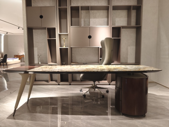 Luxury Marble - Top Executive Desk with Wooden Storage Unit
