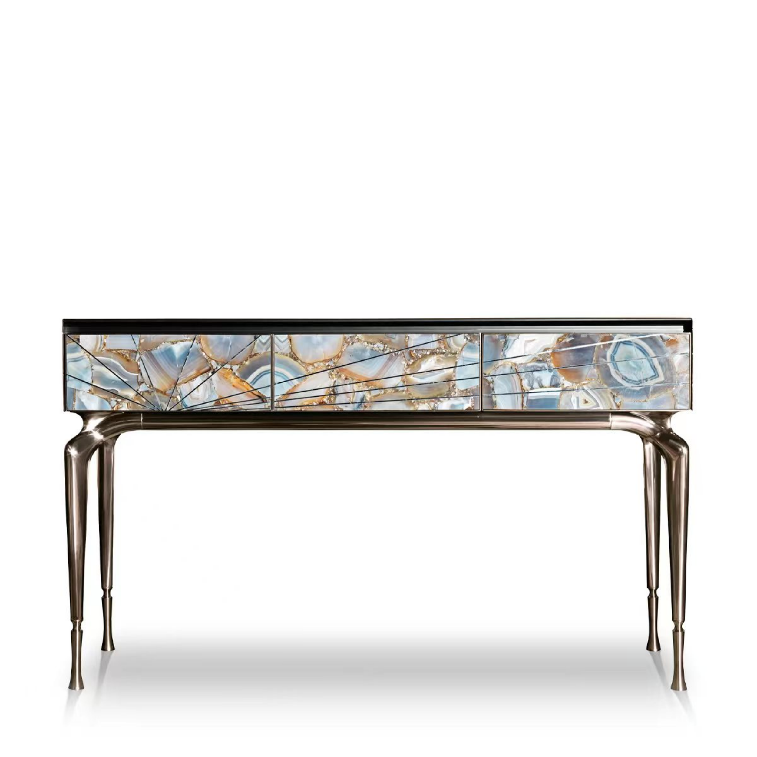 Luxury Agate - Inlay Console Cabinet with Metallic Legs