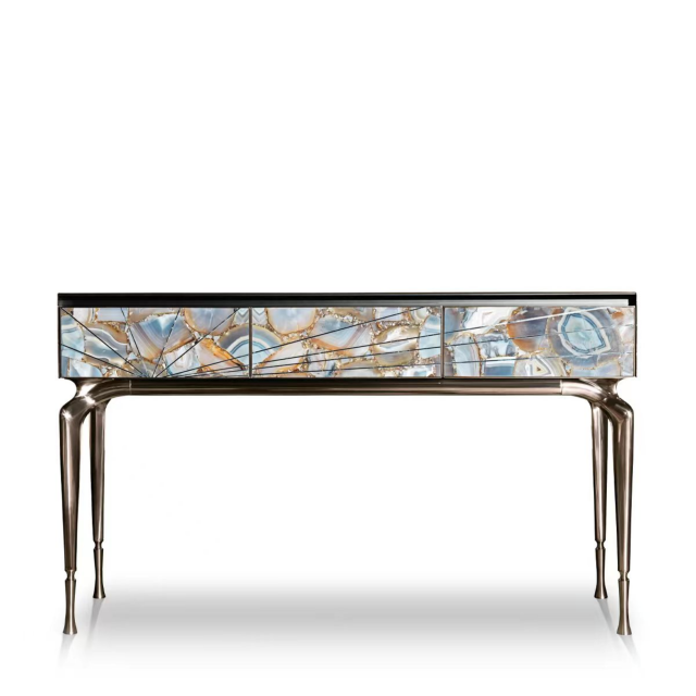 Luxury Agate - Inlay Console Cabinet with Metallic Legs