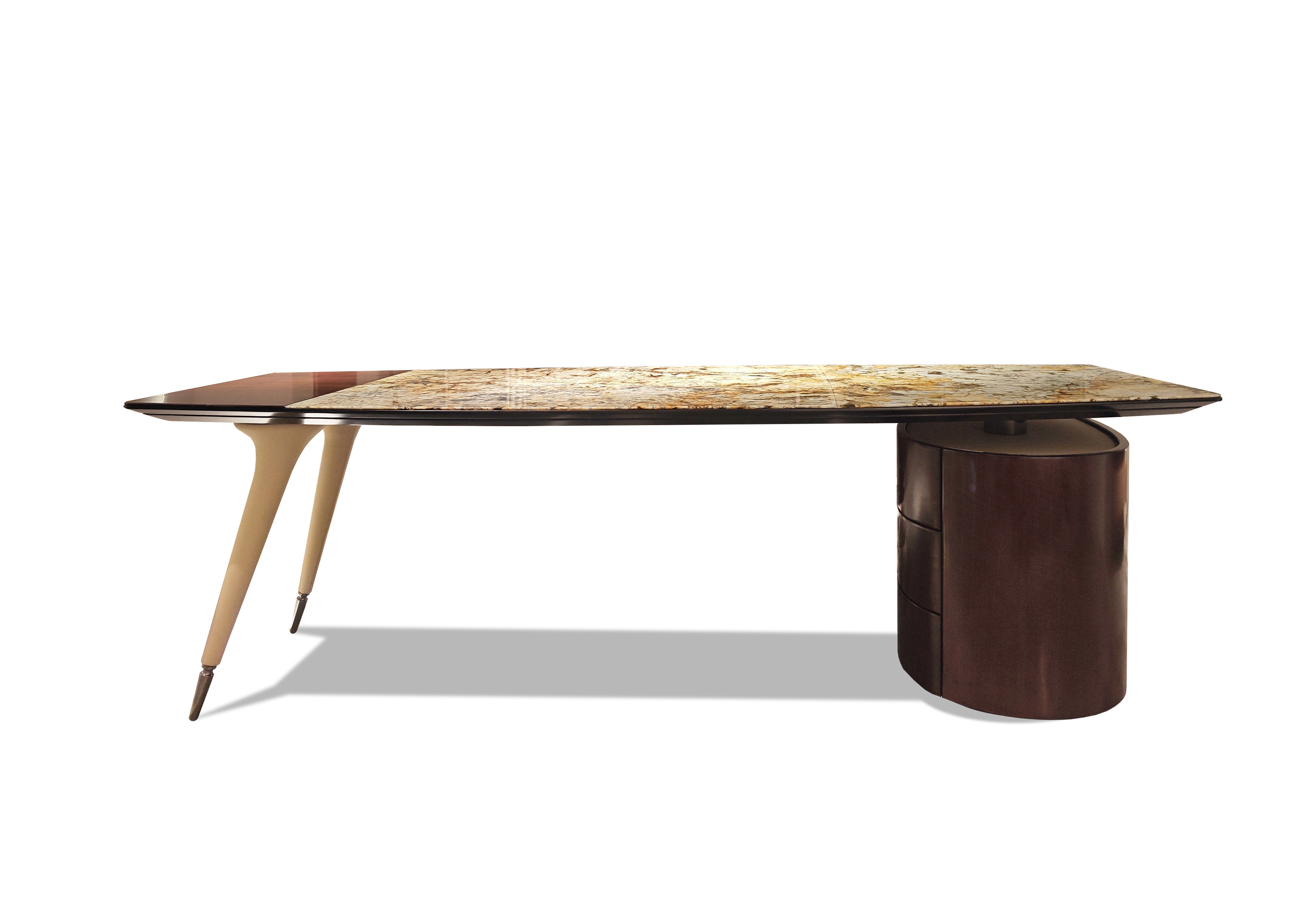 Luxury Marble - Top Executive Desk with Wooden Storage Unit