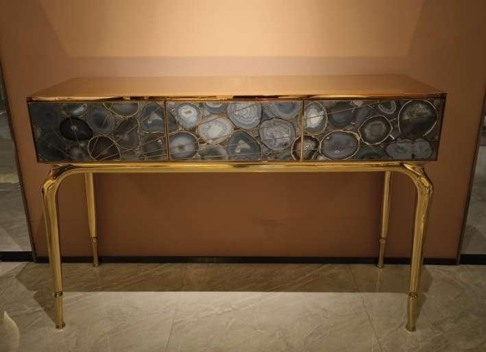 Luxury Agate - Inlay Console Cabinet with Metallic Legs