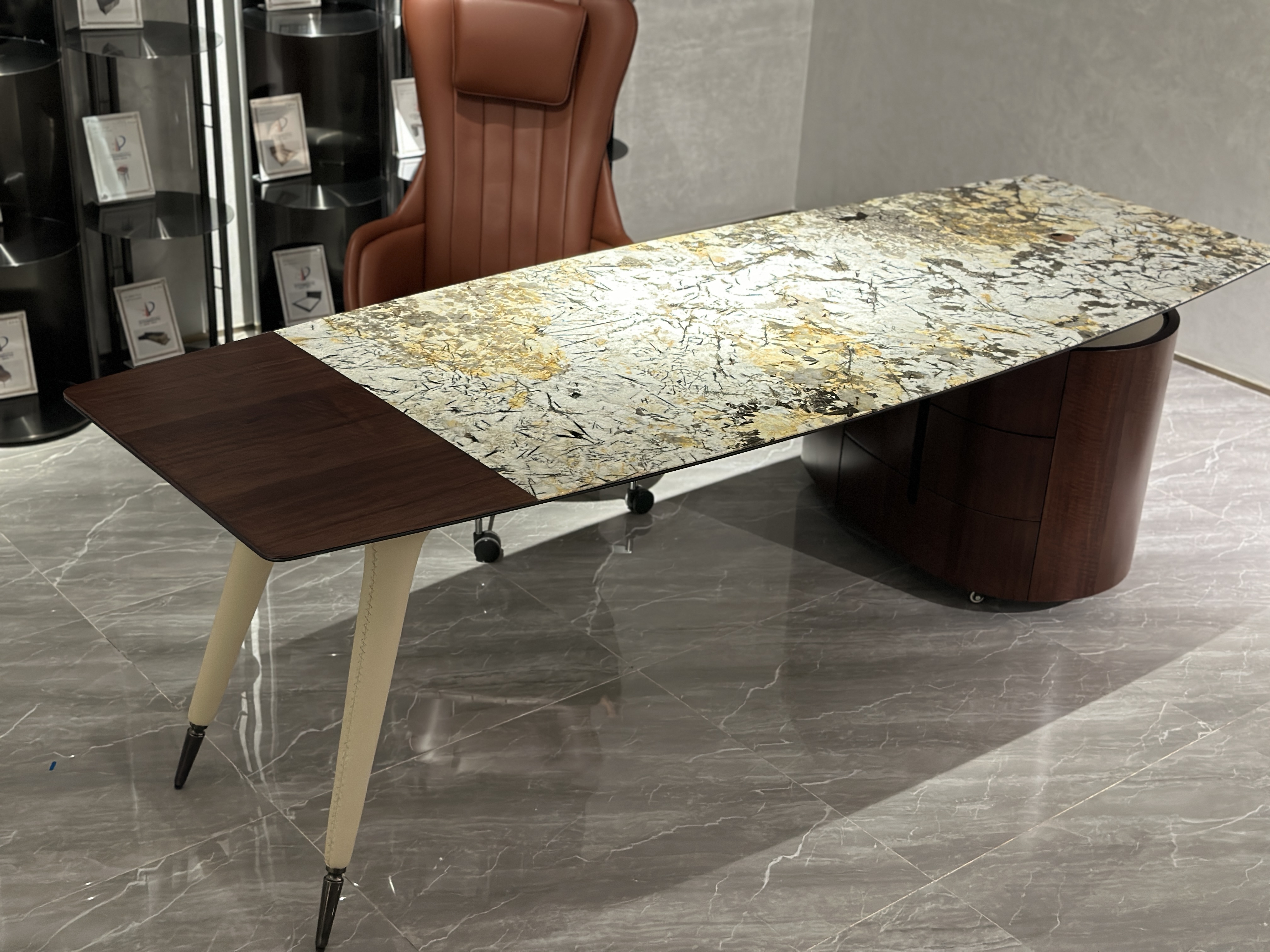 Luxury Marble - Top Executive Desk with Wooden Storage Unit