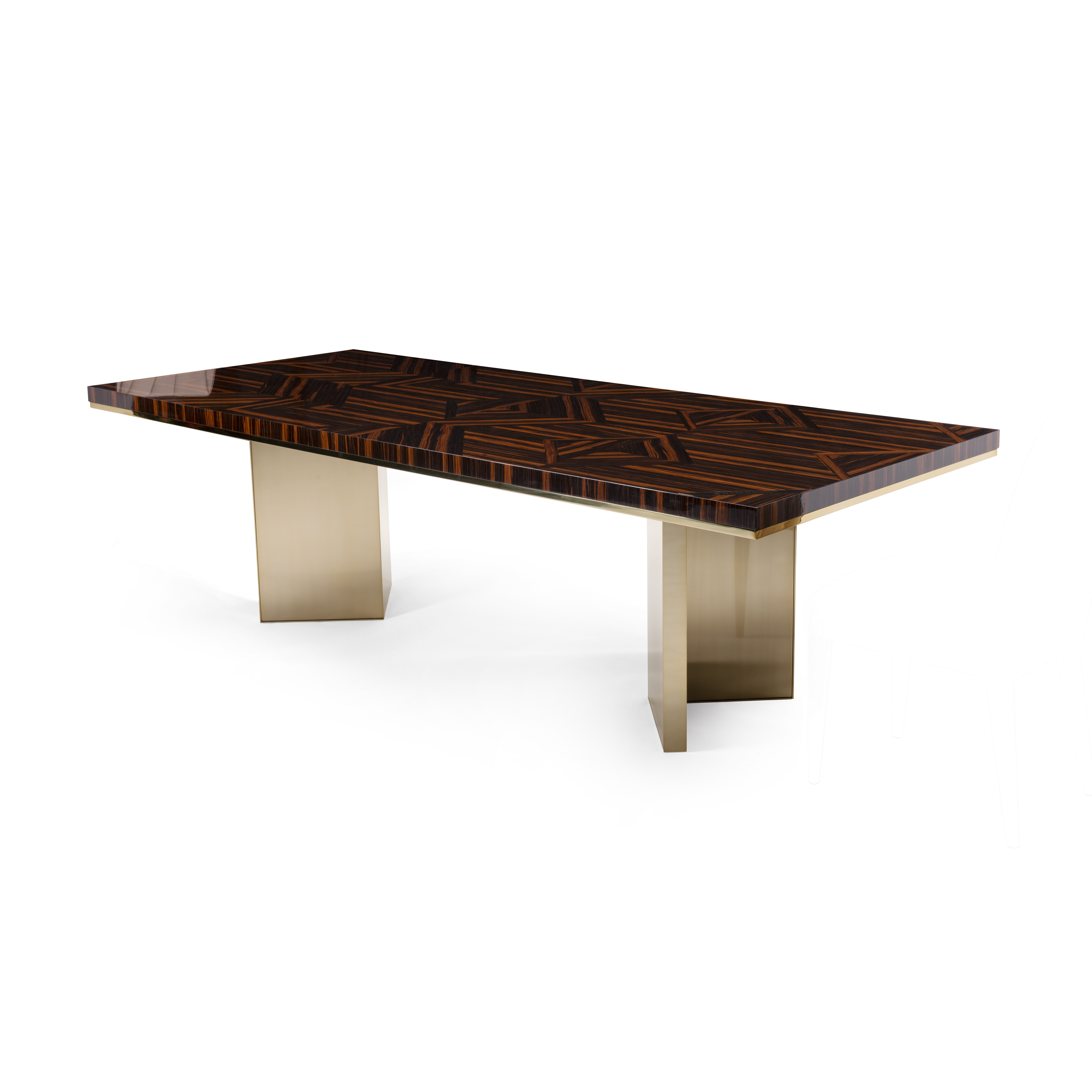 Luxury Inlaid Wood Dining Table with Gold Base