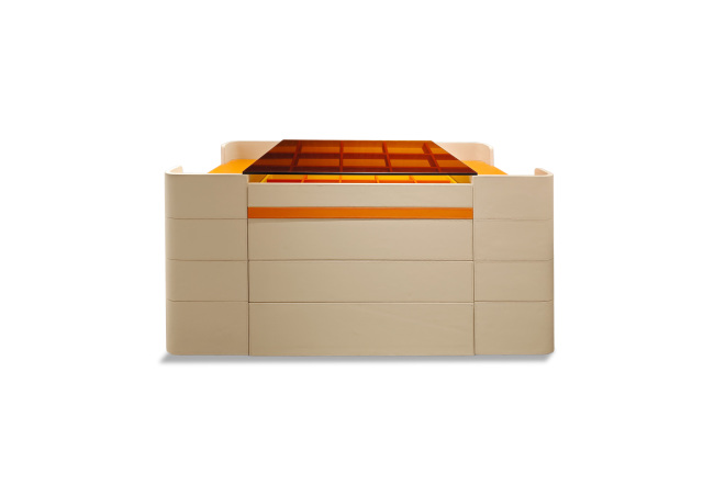 Modern Beige & Orange Accent Cabinet with Glass Top
