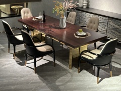 Luxury Inlaid Wood Dining Table with Gold Base