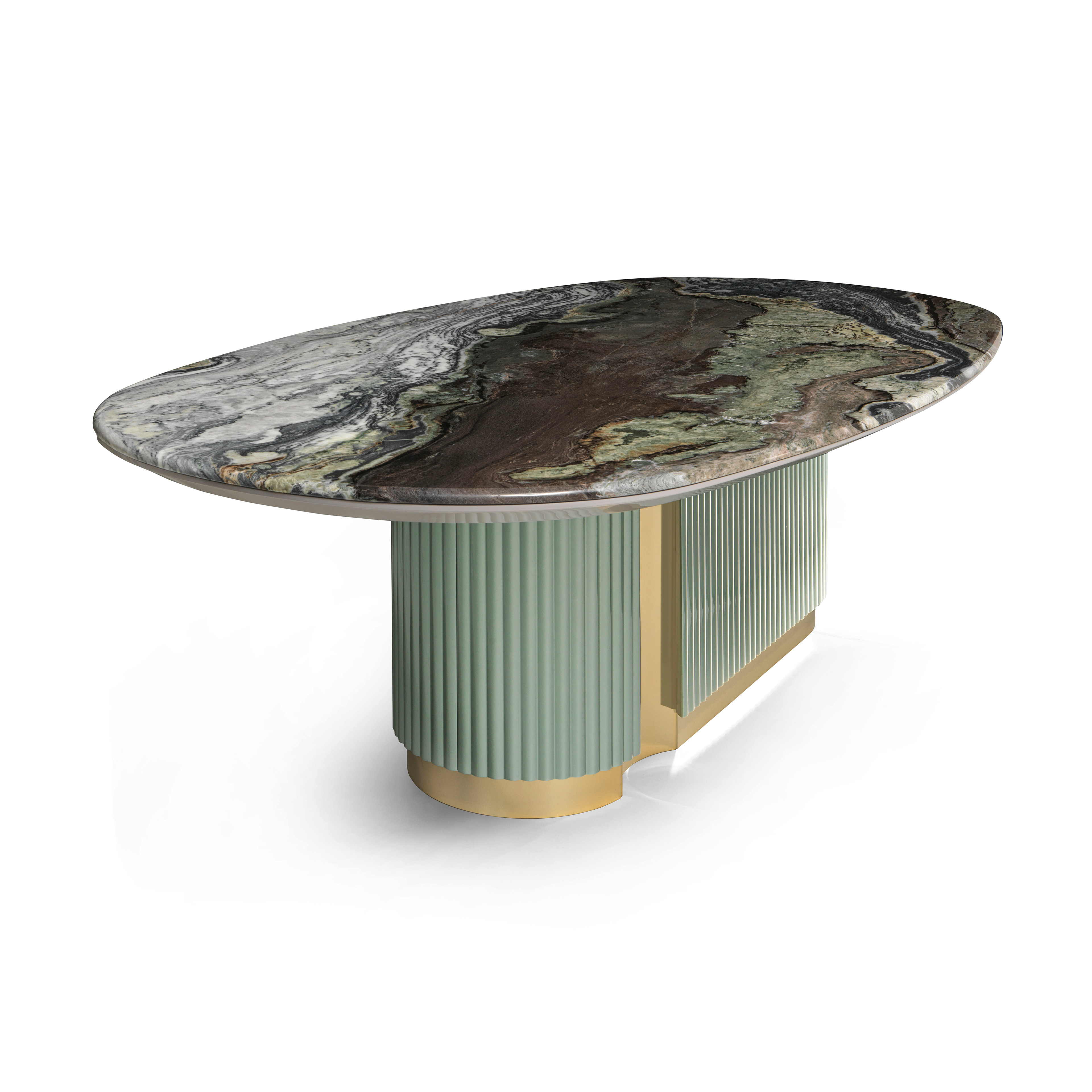 Luxury Marble Oval Table with Gold Accents
