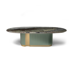 Luxury Marble Oval Table with Gold Accents