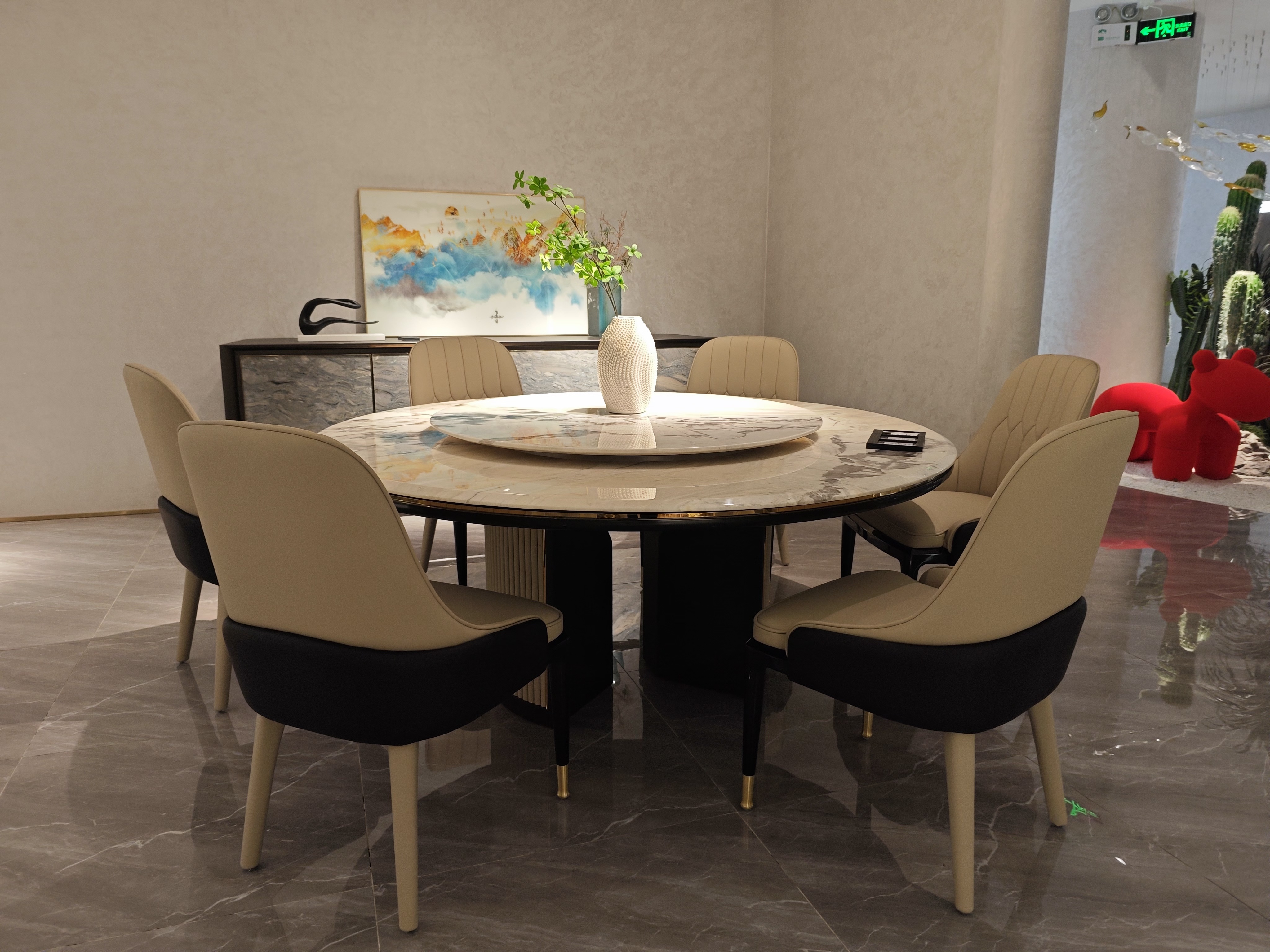 Luxury Marble Round Dining Table with Rotating Centerpiece