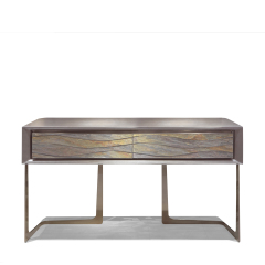 Luxury Wave - Patterned Stone Console Cabinet with Metal Base