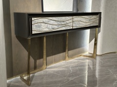 Luxury Wave - Patterned Stone Console Cabinet with Metal Base