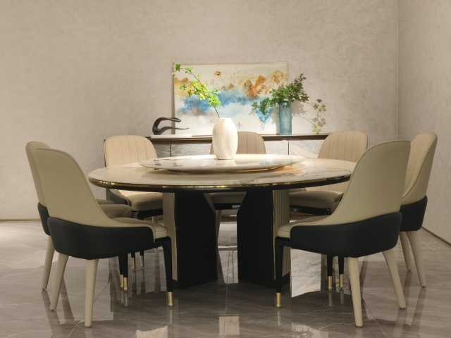 Luxury Marble Round Dining Table with Rotating Centerpiece