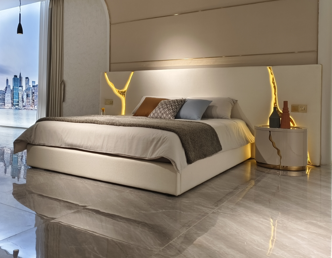 Luxury Bed with Gold Vein - Accented Headboard