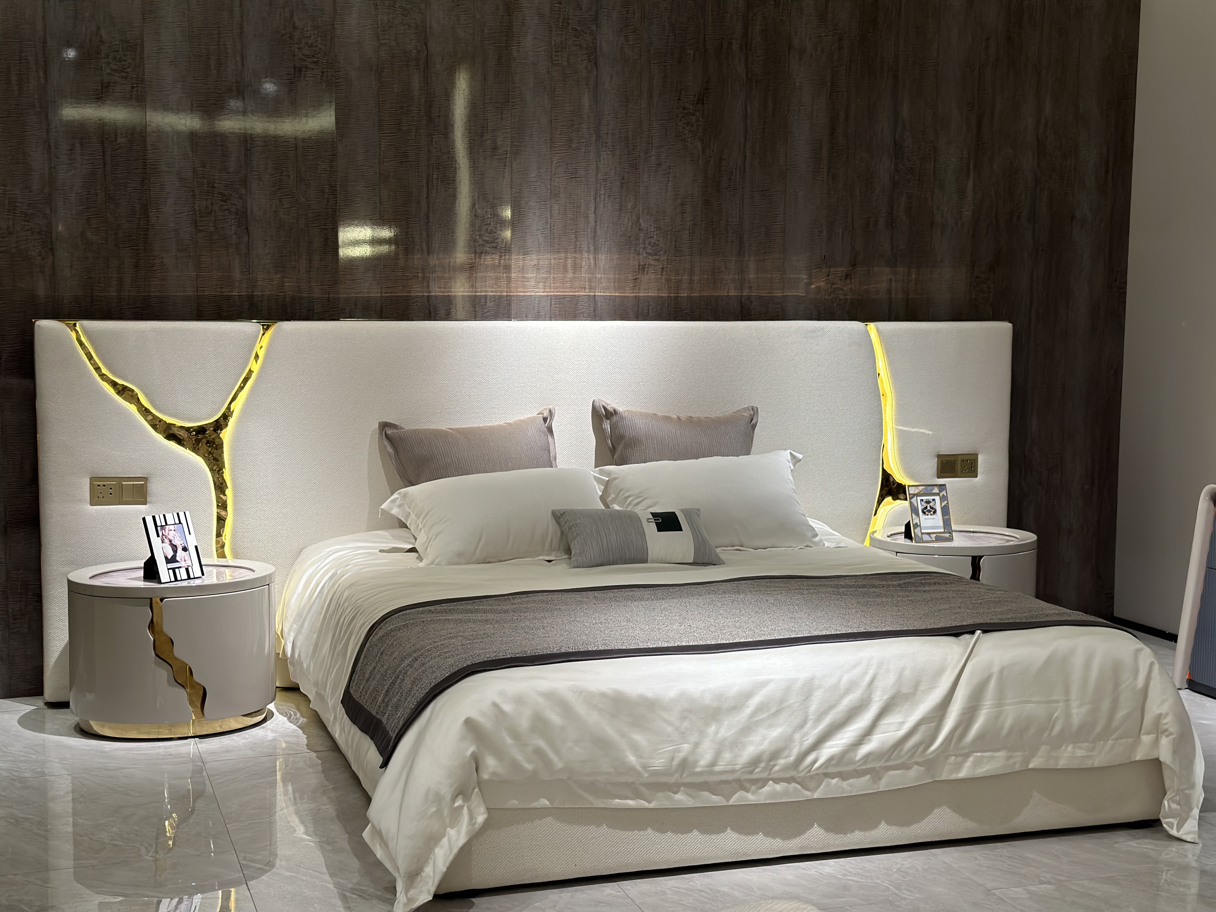 Luxury Bed with Gold Vein - Accented Headboard