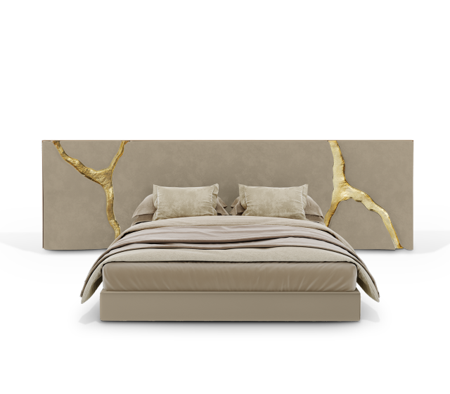 Luxury Bed with Gold Vein - Accented Headboard