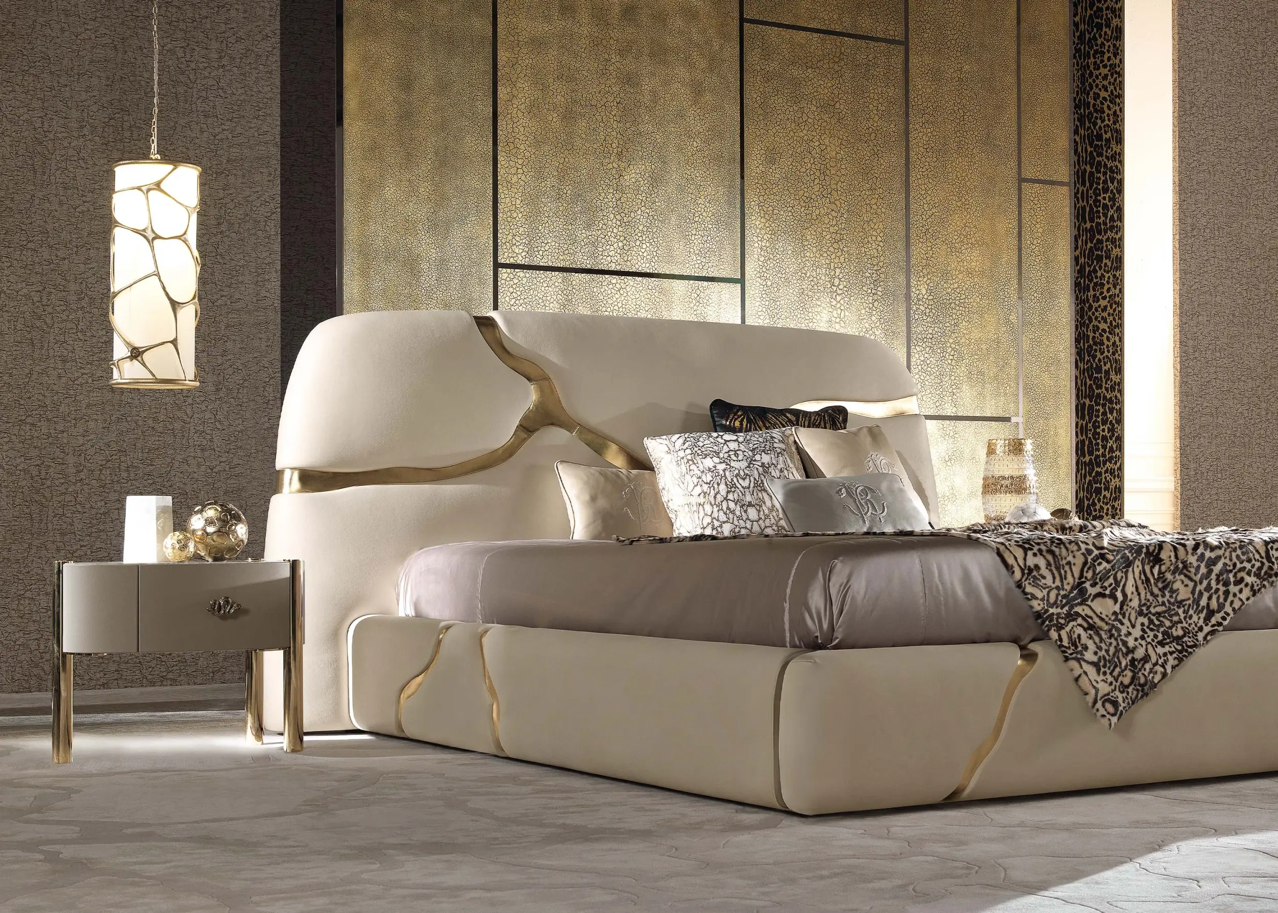 Luxury Upholstered Matress with Gold Accents