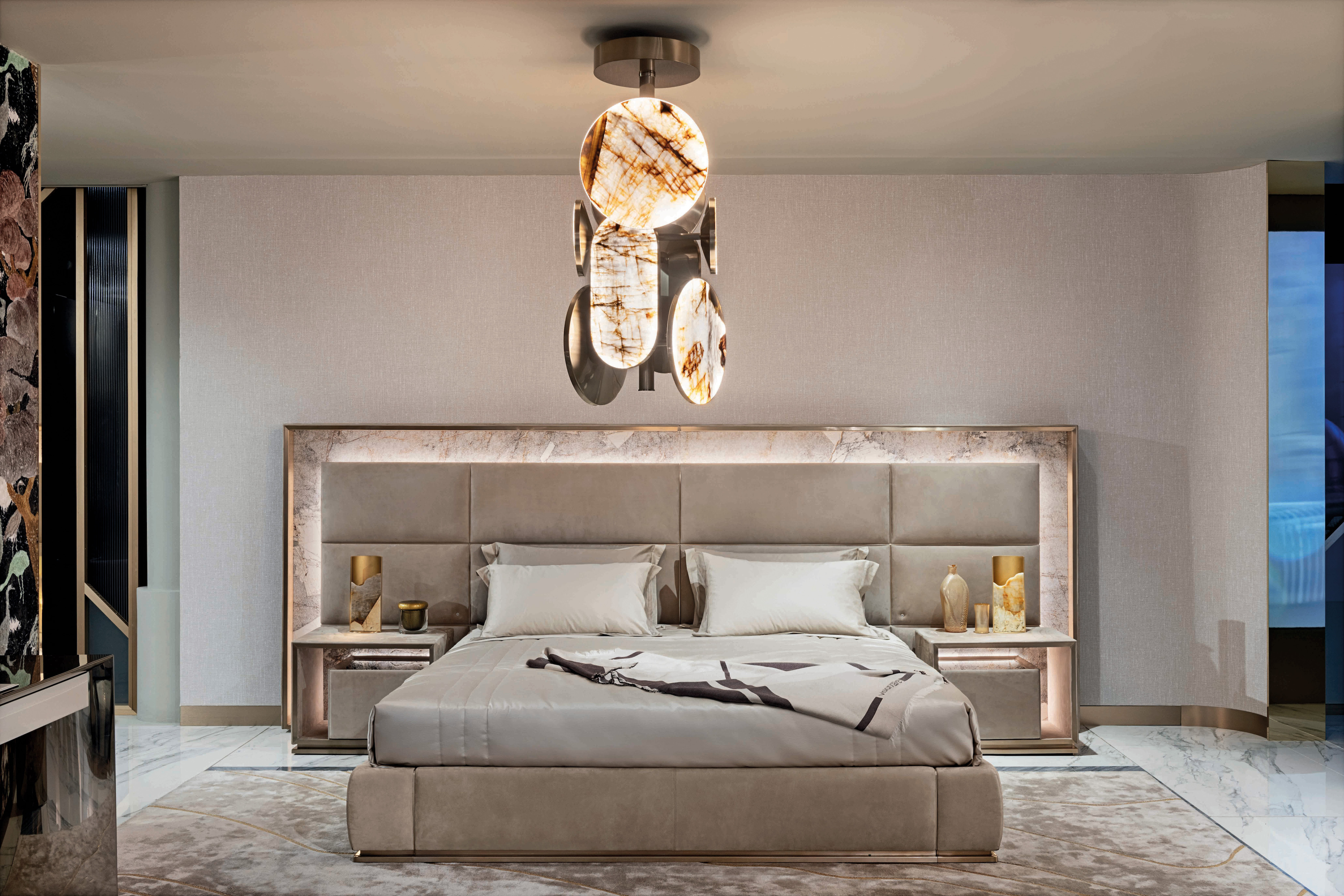 Luxury Marble - Accented Upholstered Matress with Integrated Nightstands