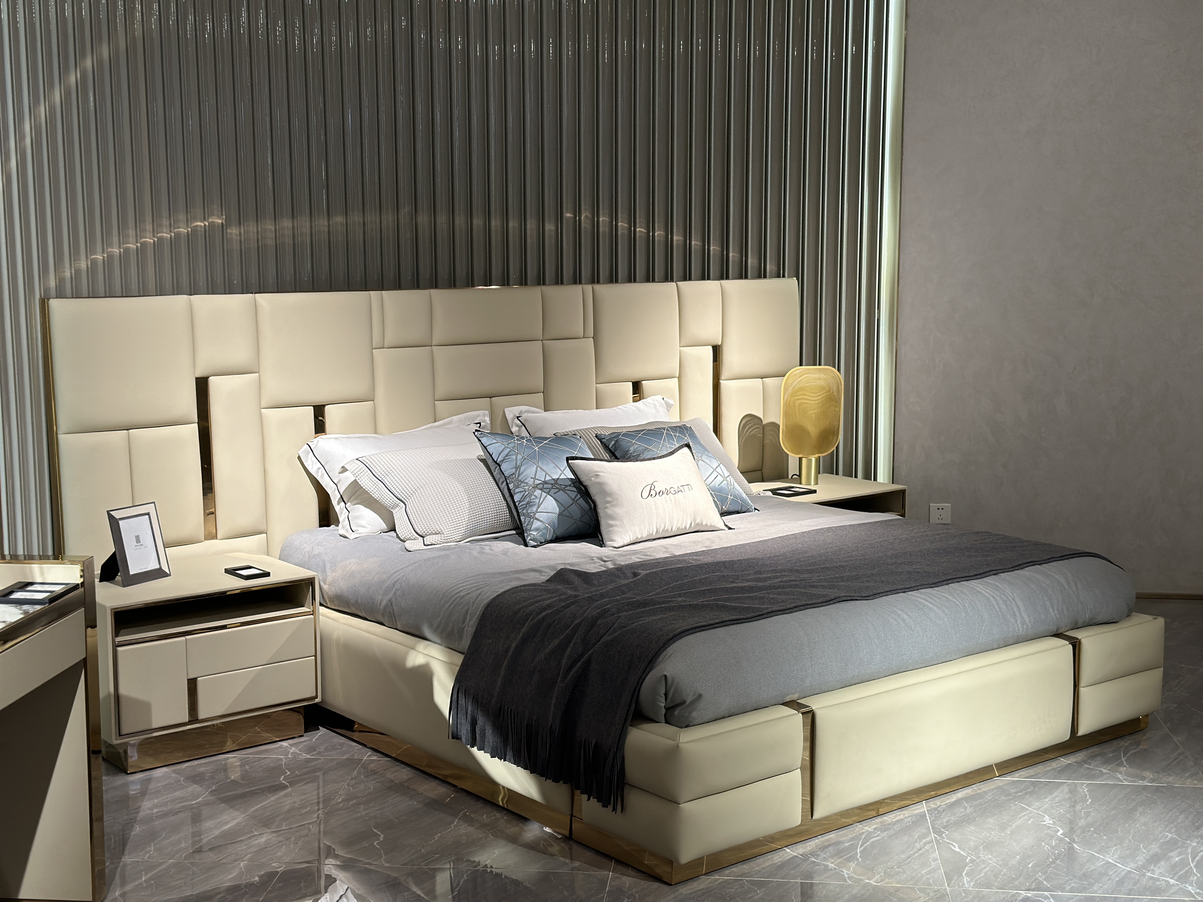 Modern Upholstered Matress with Integrated Nightstands & Lighting