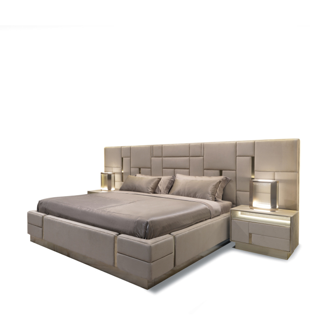 Modern Upholstered Matress with Integrated Nightstands & Lighting