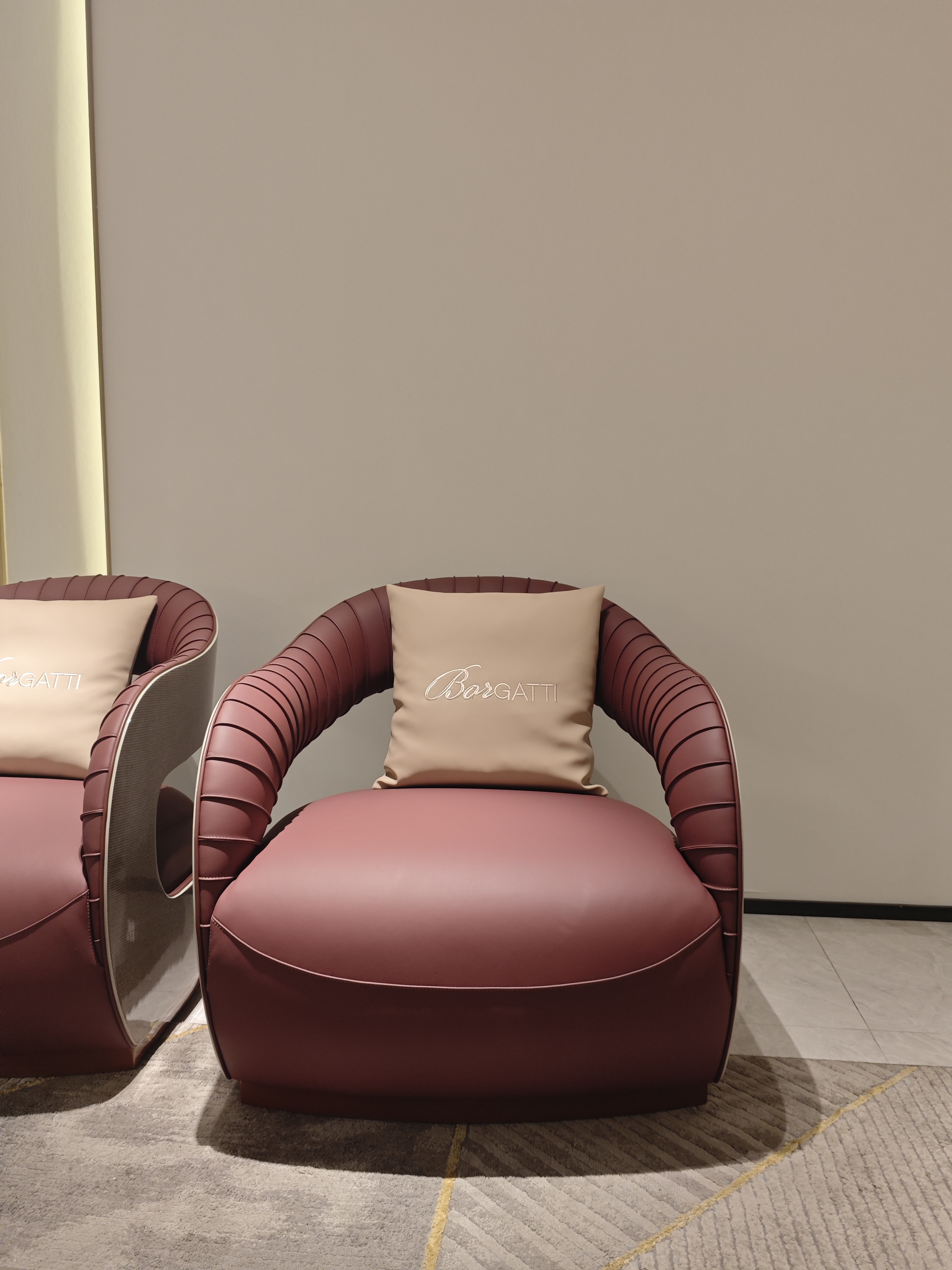 Luxury Burgundy Leather Accent Chair with 'Borgatti' Pillow