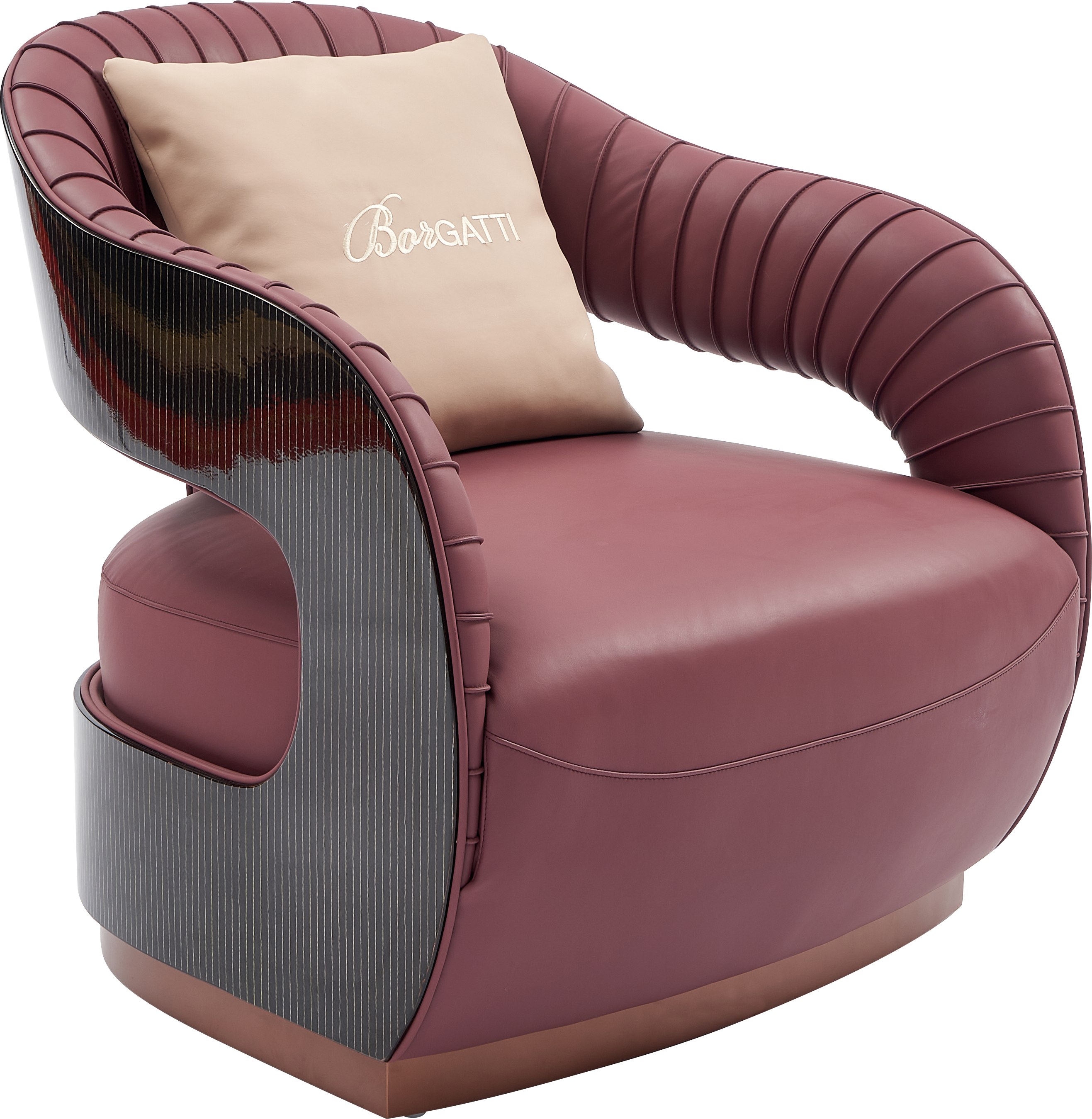 Luxury Burgundy Leather Accent Chair with 'Borgatti' Pillow