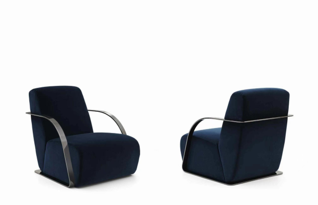 Modern Navy Velvet Accent Chair with Metal Frame