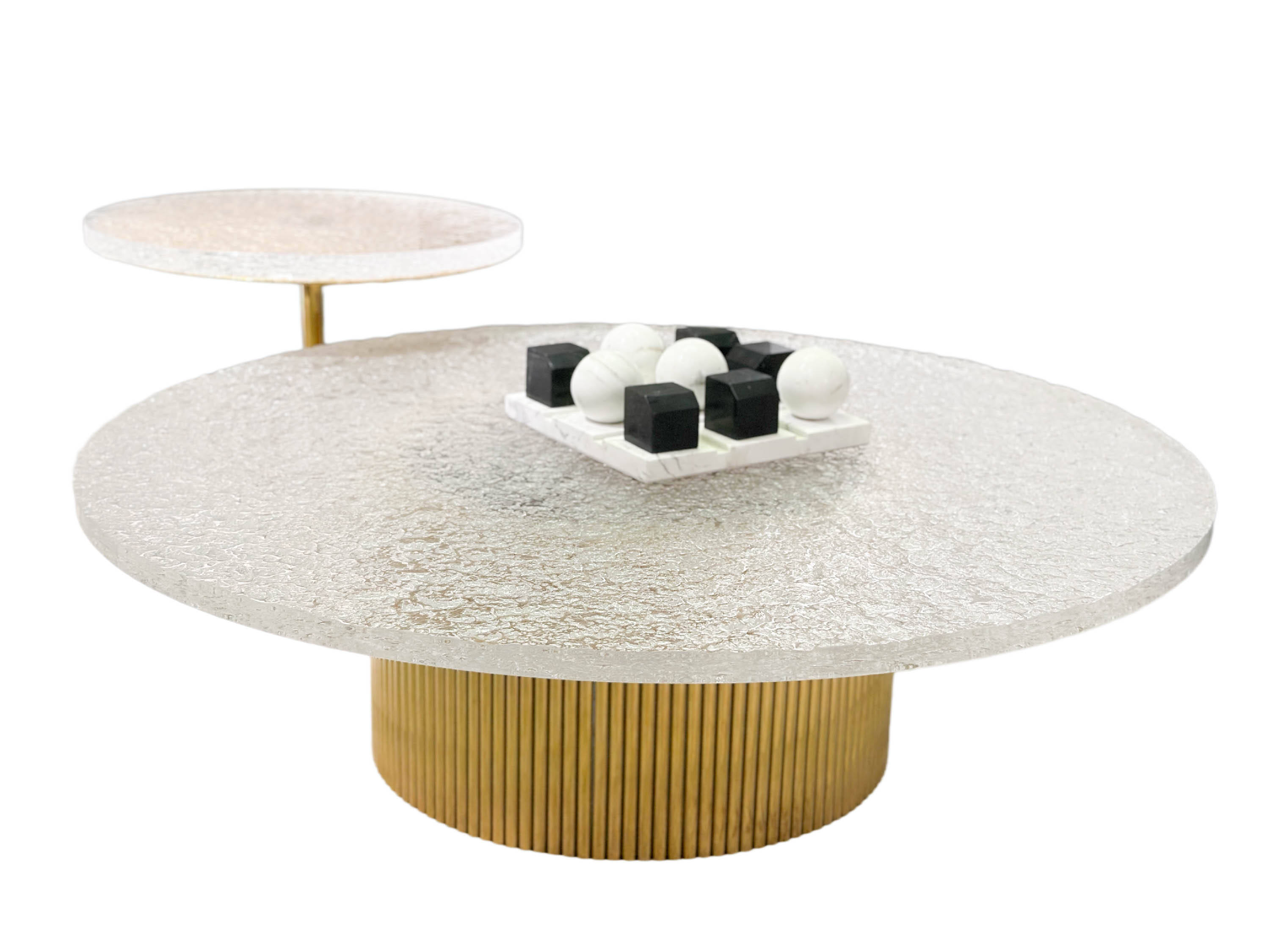 Luxury Frosted Glass Round Coffee Table with Gold Base