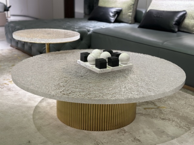 Luxury Frosted Glass Round Coffee Table with Gold Base