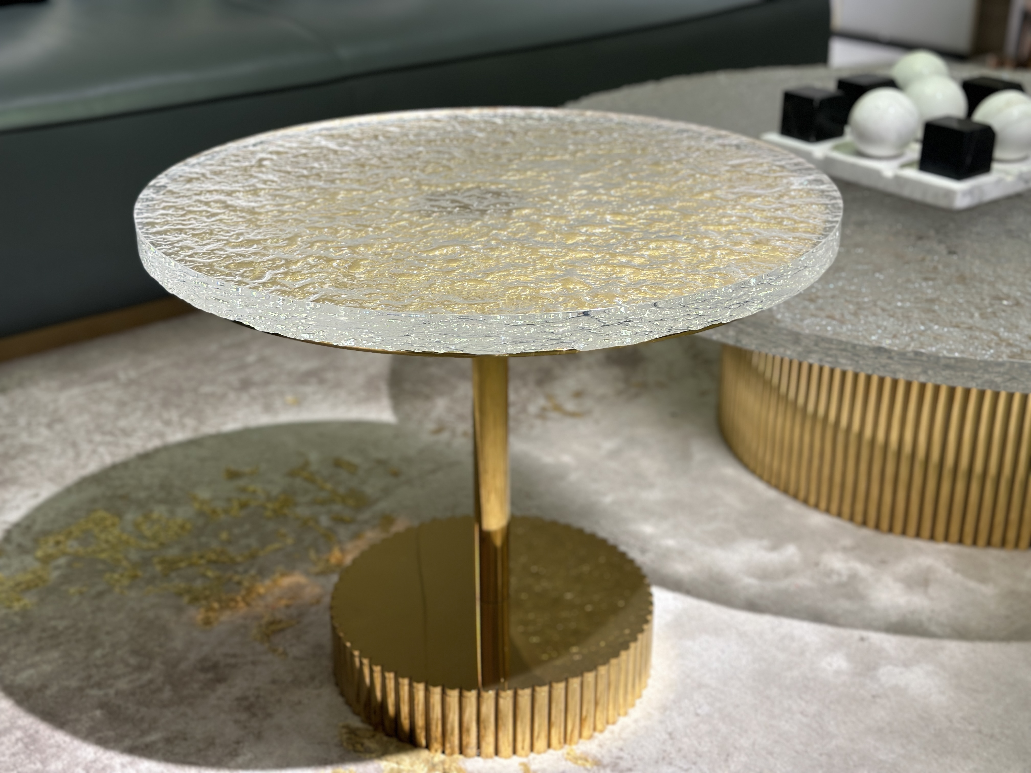Luxury Frosted Glass Round Coffee Table with Gold Base