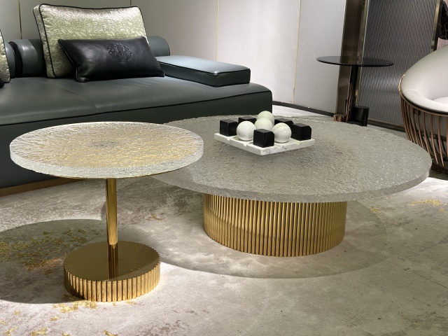 Luxury Frosted Glass Round Coffee Table with Gold Base