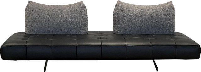 Minimalist Slim Black Leather Sofa for Light Luxury Lounge MJ-S76