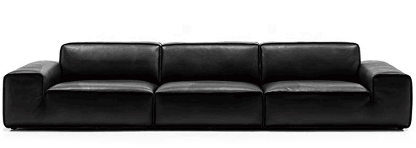 Sleek Black Full Leather Straight Sofa for Villa Living Room MJ-S77