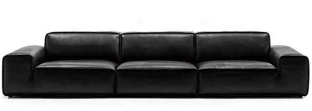 Sleek Black Full Leather Straight Sofa for Villa Living Room MJ-S77
