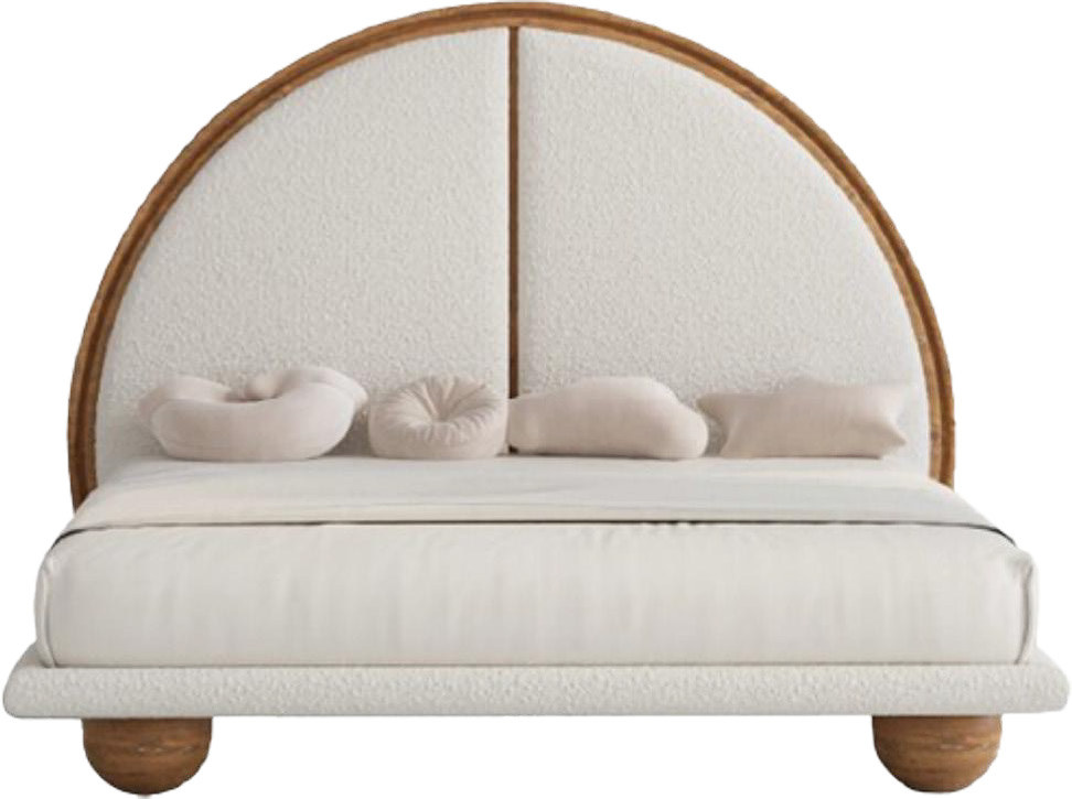 Semicircular Solid Wood Edge Soft Fabric Bed for Designer Interior MJ-C06