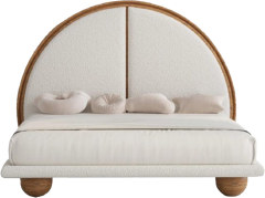 Semicircular Solid Wood Edge Soft Fabric Bed for Designer Interior MJ-C06
