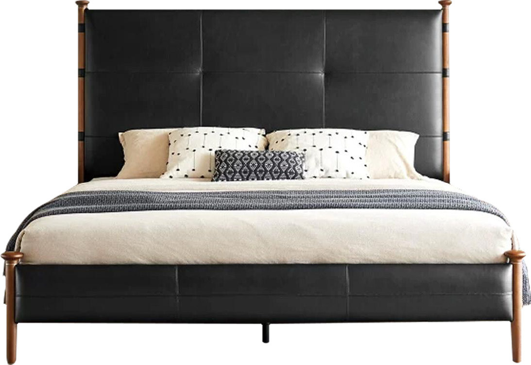 Wood & Leather Combined Vintage Upholstered Bed for High-end Interior MJ-C07