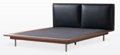 Split Black Leather Headboard Solid Wood Bed Frame for Custom Project MJ-C14